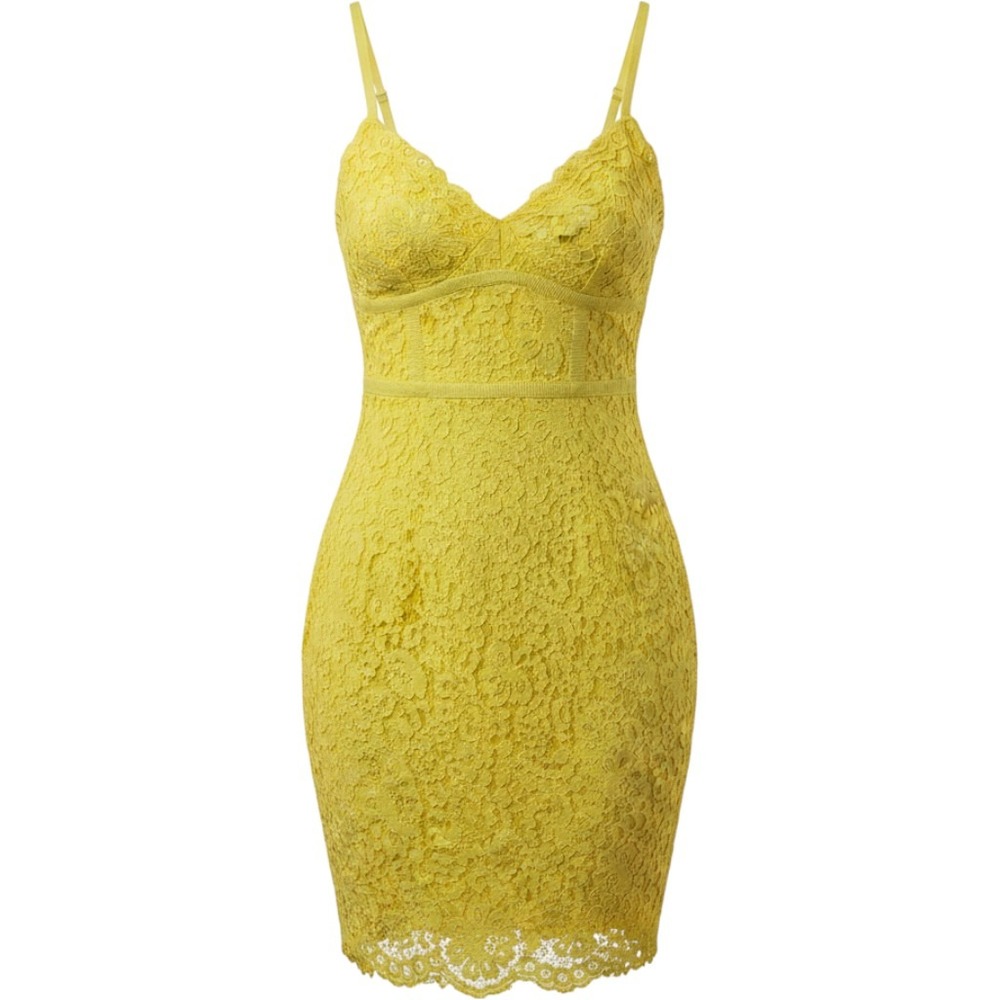 Lulus Women Lace Bodycon Dress XS Yellow Floral Romantic Summer Coquette Cottage